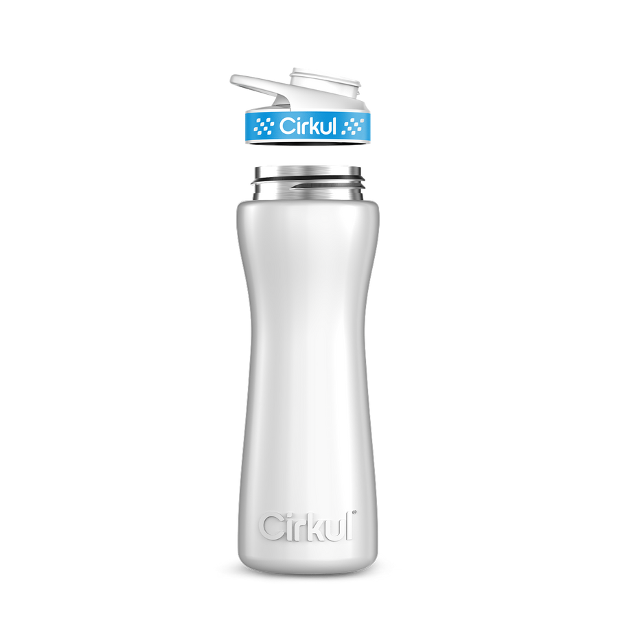 22oz. White Stainless Steel Bottle with Blue Comfort Grip Lid